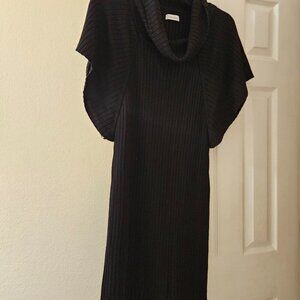 Calvin Klein cozy warm black ribbed stretchy sweater cowl neck dress L